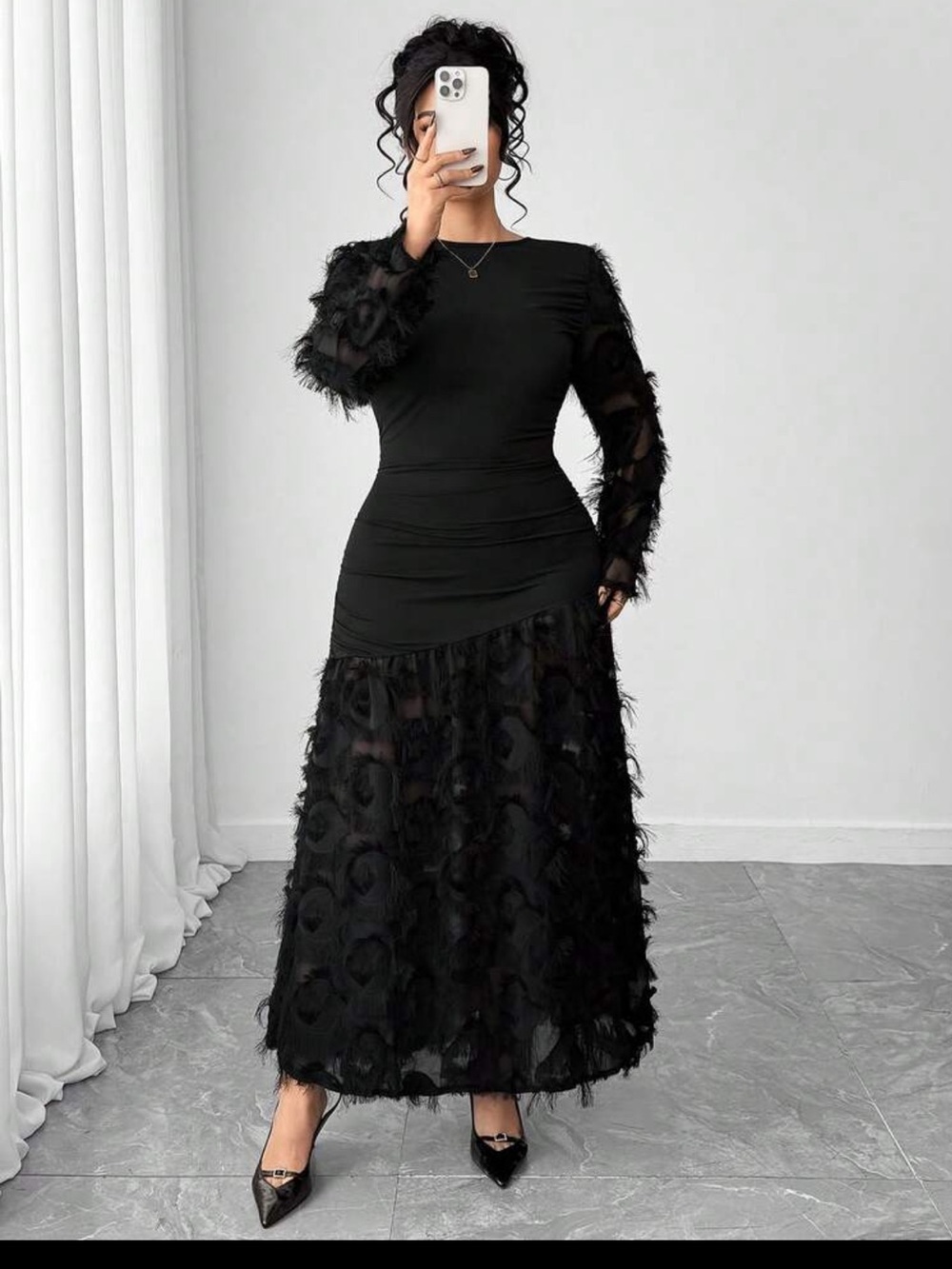 Elenzga Plus Size 3XL Elegant Floral Embroidered Maxi Dress Autumn Winter BNWT